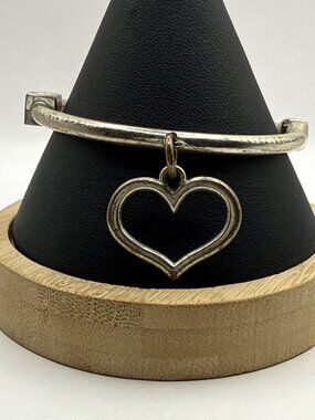 Ashley Bridget Silver Tone Logo Bangle Bracelet Hinged Minimalist AB Charm